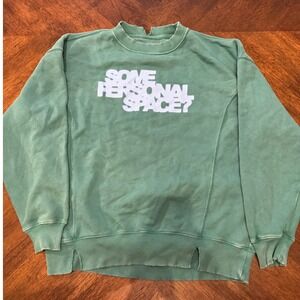 Aerie Some Personal Space?‎ Green Distressed Crew Neck Sweatshirt XXS